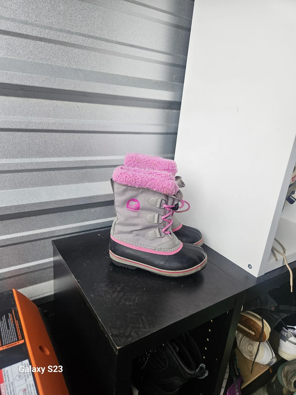 Sorel Kids Size 3 Waterproof Snow Boots Gray Pink Faux Fur Winter Boots